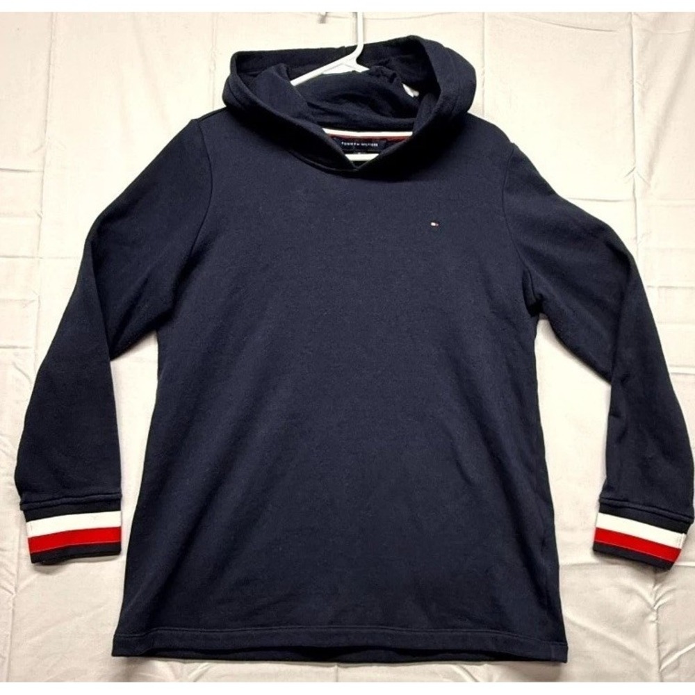 VTG Tommy Hilfiger Sueded Cotton Jersey Lounge Hoodie Men Medium Navy Blue